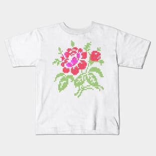 Vintage Embroidered Red Rose Kids T-Shirt